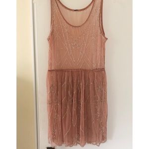 Free People Dusty Pink & Silver beaded slip dress